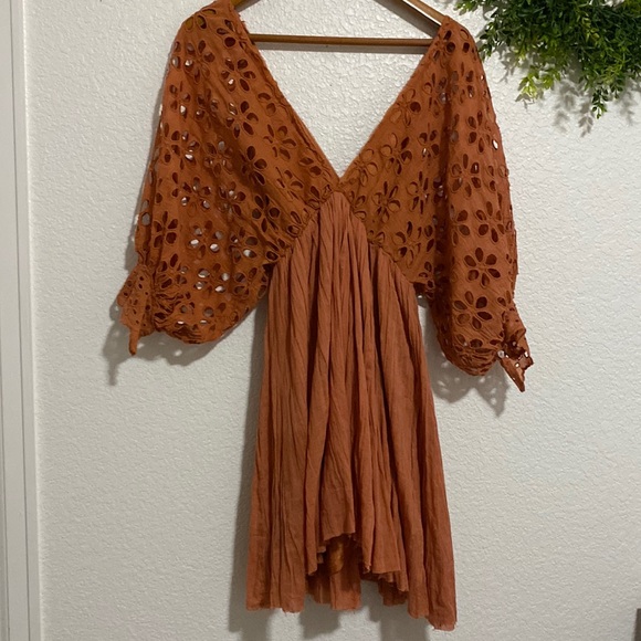 Free People Rust Eyelet Tunic Boho Top - Picture 1 of 12